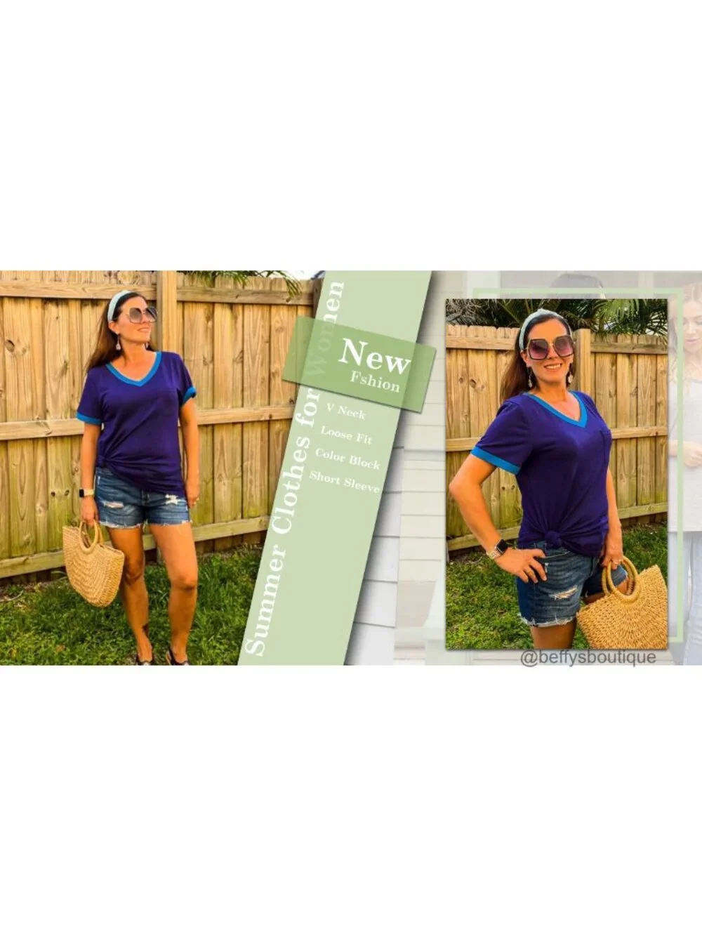 Women's V-Neck Short Sleeve T-Shirt with Pocket, Loose Fit, Stretchy, Casual